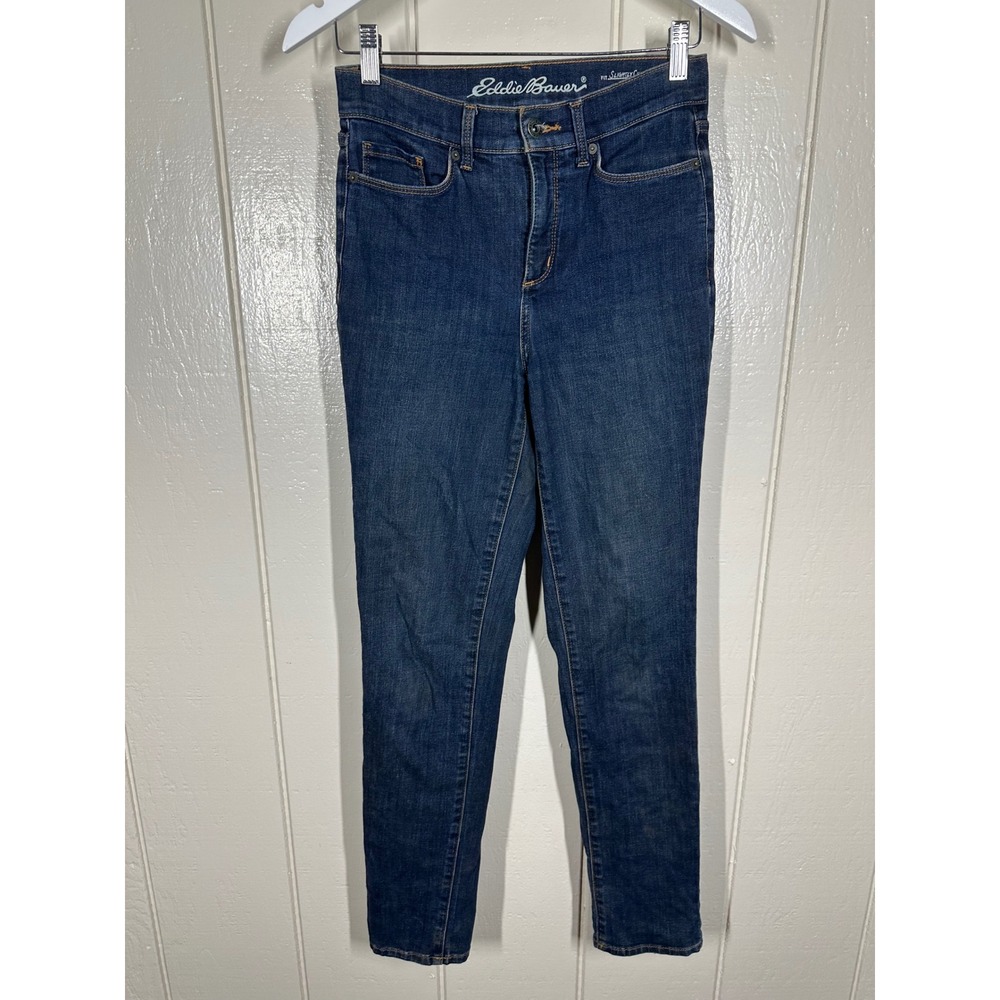 Eddie Bauer Jeans Womens 2 Blue Slightly Curvy High Rise Slim Straight Denim